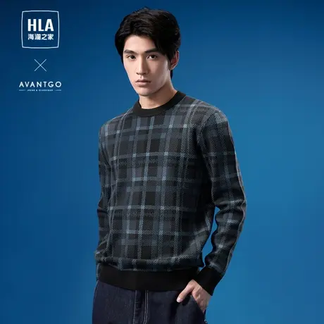 HLA海澜之家轻商务经典系列长袖针织衫23秋季新保暖圆领套头衫男图片