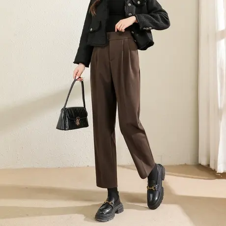 时尚气质百搭毛呢长裤2022年冬季新款女士温柔高腰显瘦通勤哈伦裤图片