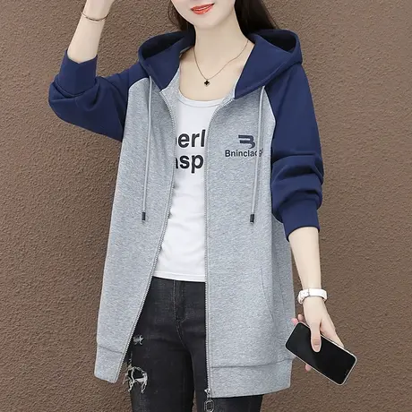 中长款卫衣外套女春秋2023年新款时尚宽松连帽拉链上衣休闲服开衫图片