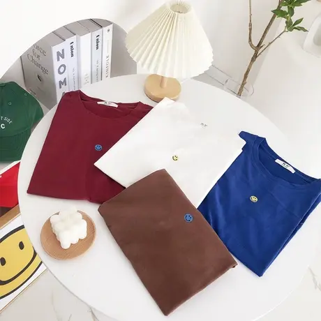 ins纯色简约百搭基础款上衣韩国东大门笑脸棉质短袖打底内搭春夏商品大图