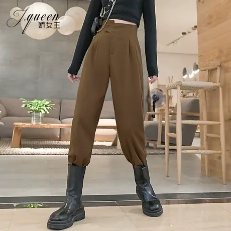 高腰哈伦裤女2023秋季新款韩版宽松复古显瘦垂感不规则小脚萝卜裤商品大图
