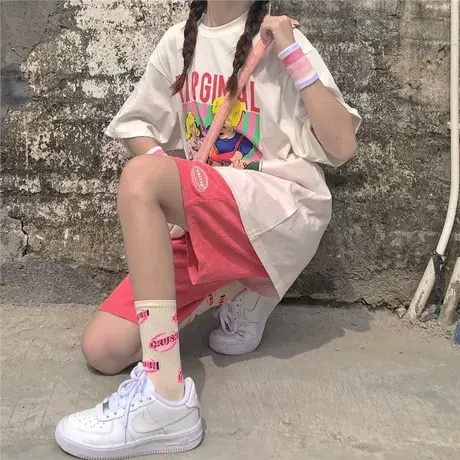 港风运动服套装跑步女夏季薄款短袖短裤休闲小个子网红炸街两件套商品大图