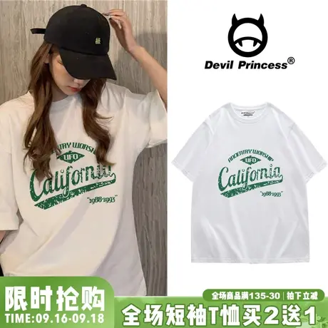 欧美潮牌短袖t恤女2023年新款字母复古设计感小众纯棉宽松半袖ins图片