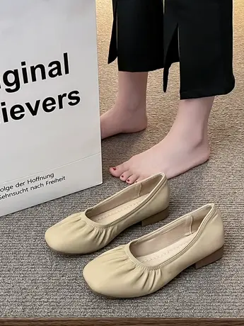 软底浅口平底豆豆鞋女仙女风2023秋季新款芭蕾舞鞋方头一脚蹬单鞋商品大图