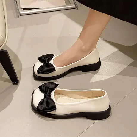 法式复古小皮鞋女秋2023夏新款英伦风日系jk配裙子蝴蝶结乐福单鞋商品大图