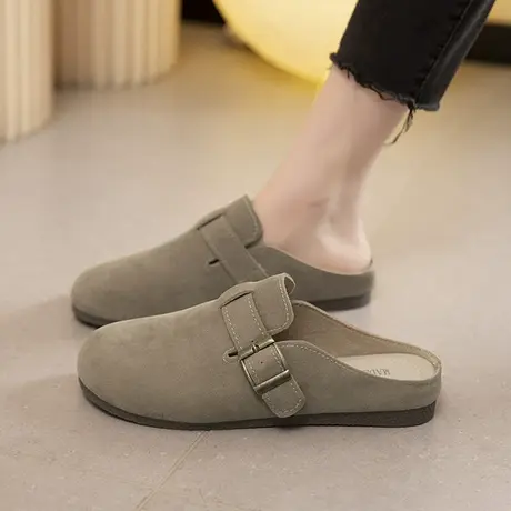 勃肯包头拖鞋女外穿半托2023秋冬韩版复古大头丑萌冬百搭软木底鞋商品大图
