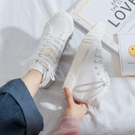 女鞋高帮帆布鞋女2021年新款夏季透气鞋子ins潮百搭白色运动鞋潮商品大图