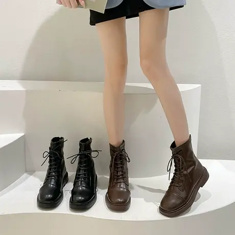 靴子女鞋秋冬2025年新款春秋单靴马丁靴女英伦风厚底爆款瘦瘦短靴图片