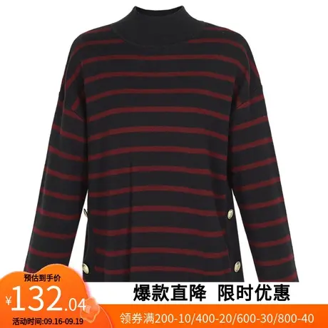 【艾格】2023春季新款不规则下摆毛衣女开叉中长款横条纹针织衫图片