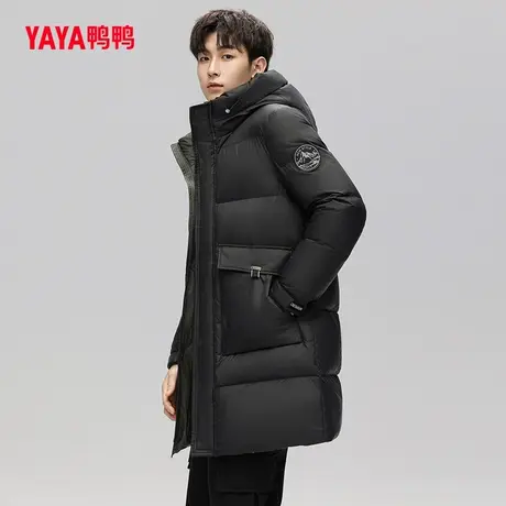 鸭鸭羽绒服男2023年秋新款中长款连帽青年休闲时尚潮流宽松外套C图片