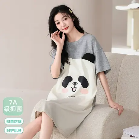 猫人7A抑菌睡衣女短袖带胸垫纯棉睡裙春夏款2024新款家居服可外穿图片