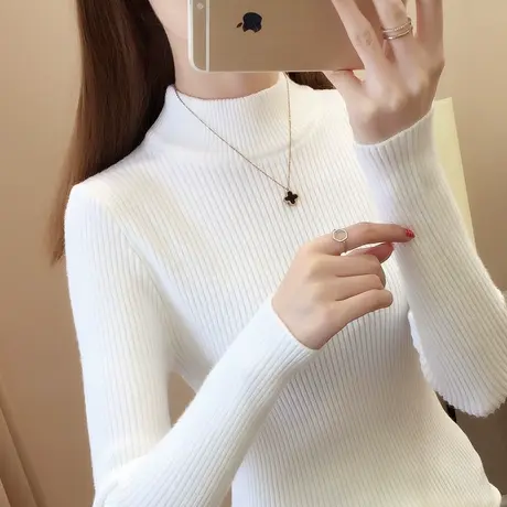 黑色打底衫女秋冬2023新款半高领毛衣百搭短款长袖针织衫修身紧身图片