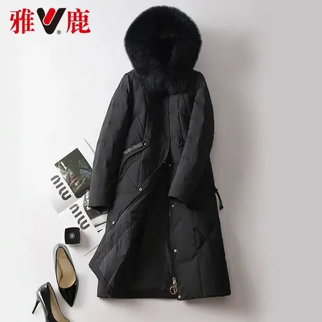 雅鹿大狐狸毛领羽绒服女中长款2021冬季新款连帽保暖加厚外套品牌商品大图