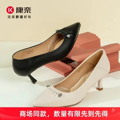 走路不累的高跟鞋春季款时尚百搭尖头褶皱套脚细中跟鞋舒适单鞋图片