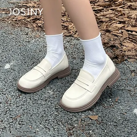 卓诗尼乐福鞋女2024春秋季新款一脚蹬单鞋百搭英伦风圆头小皮鞋图片