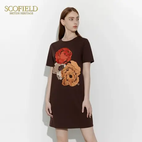 Scofield女装直身微阔版型重工玫瑰刺绣T恤连衣裙女夏季裙子图片