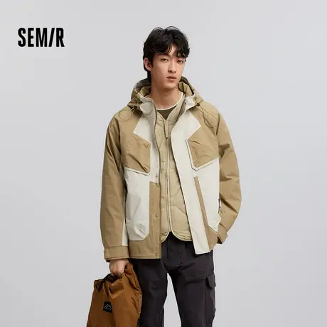 Semir/森马森马羽绒服男宽松连帽两件套春季撞色拼接肌理感外套薄图片