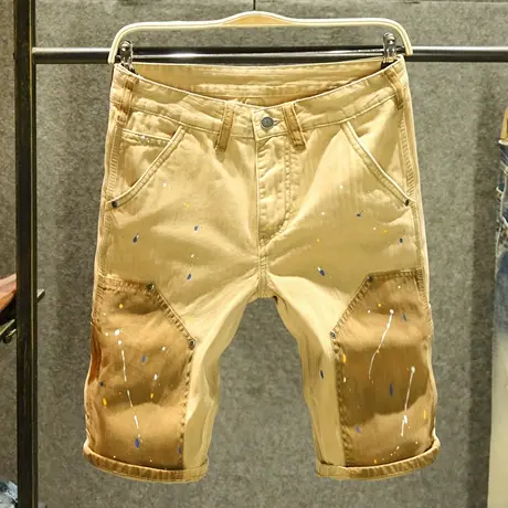 夏季潮流个性泼墨休闲短裤男直筒宽松潮牌时尚百搭纯棉五分裤薄款商品大图