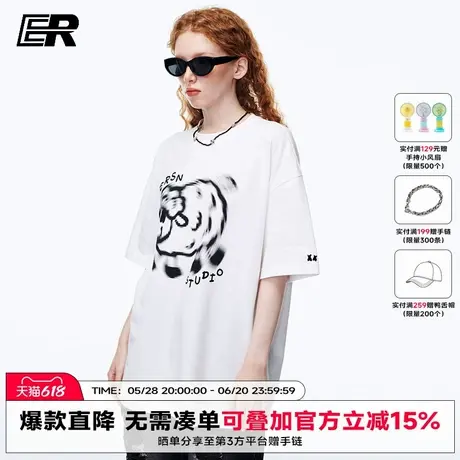 【明星同款】ER虚幻小羊印花短袖T恤男2025夏季新款美式情侣商品大图