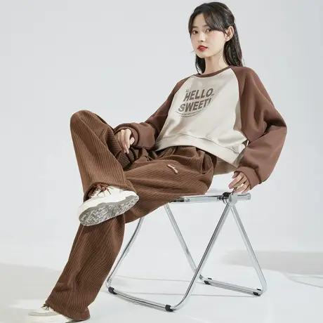 唐狮灯芯绒阔腿裤女秋冬新款棕色裤子高腰显瘦百搭休闲长裤图片