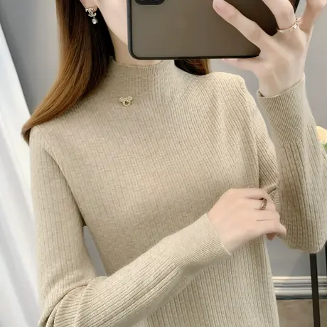 2023年秋冬新款半高领毛衣女修身显瘦减龄针织衫打底衫上衣内搭潮图片
