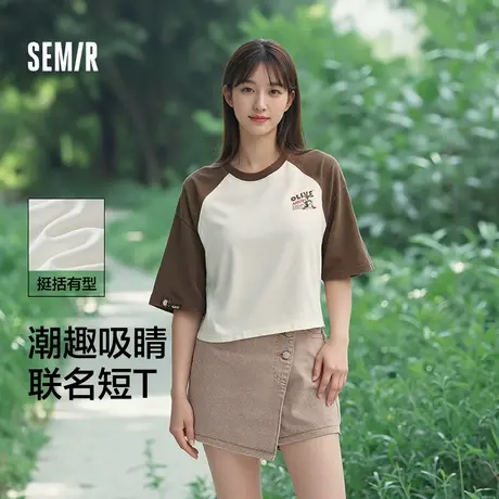 商场同款I森马大力水手联名短袖T恤女2024新款夏季短款插肩袖上衣图片