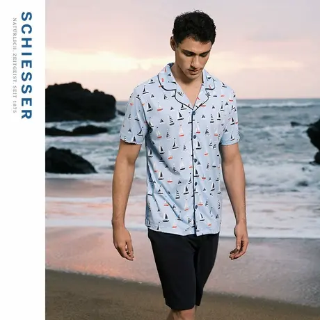 SCHIESSER舒雅男士纯棉软糯亲肤透气翻领睡衣家居服套装22590H商品大图
