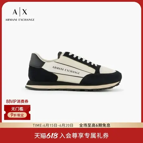 ARMANI EXCHANGE/阿玛尼男鞋牛剖层革网面拼接系带低帮休闲运动鞋商品大图