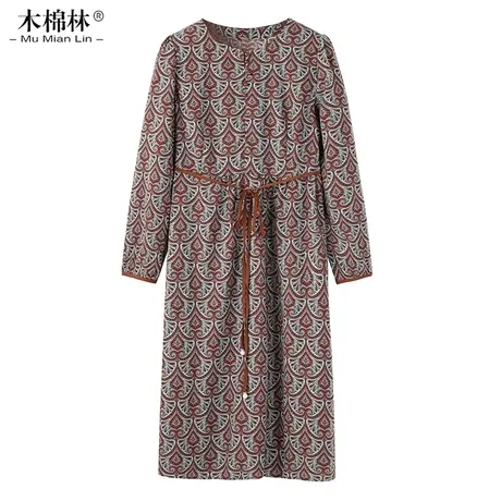 木棉林大码女装洋气中长裙2023秋季新款优雅复古妈妈显瘦连衣裙潮商品大图