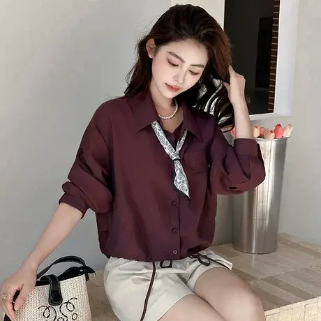 拉夏贝尔2025早秋新款韩版时尚休闲百搭长袖衬衫女设计感小众衬衣商品大图