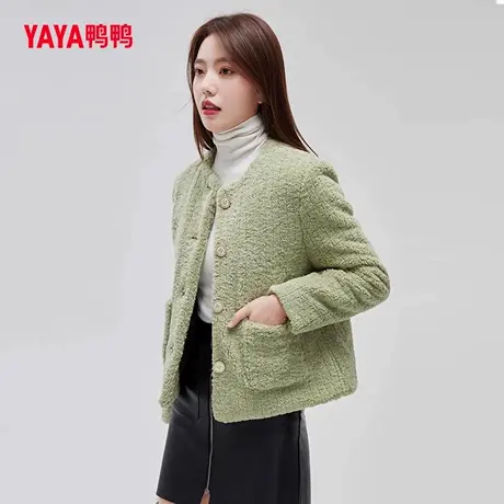 鸭鸭2023年冬季新款羊羔绒羽绒服女短款圆领韩版气质休闲外套显瘦商品大图