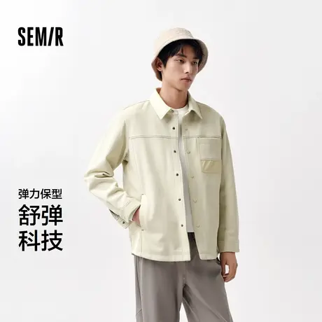 森马外套男衬衫式翻领上衣春季基础百搭弹力针织便服时尚撞色印XY商品大图
