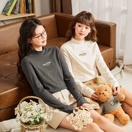 唐狮2025新款春季女内搭打底衫半高领小众长袖修身上衣韩版白色商品大图