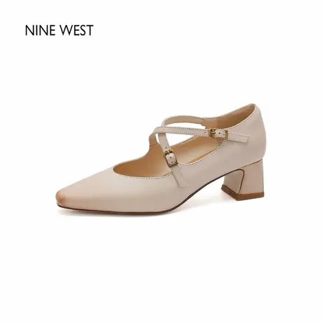 Nine West/玖熙法式复古新款方头粗跟玛丽珍鞋女交叉高跟鞋单鞋女商品大图