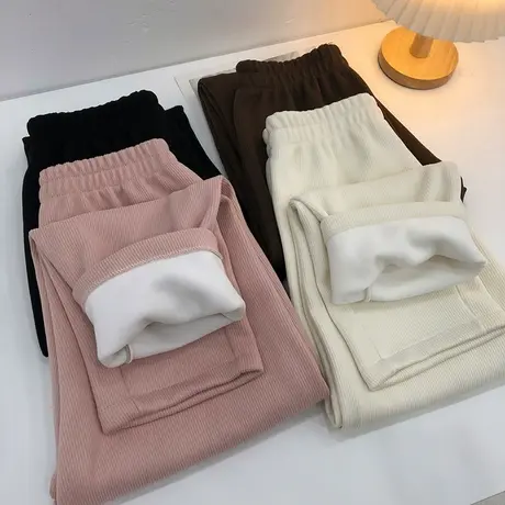 享永子【裤型一绝】显瘦显腿直 加绒坑条奶奶裤宽松休闲女裤秋冬商品大图
