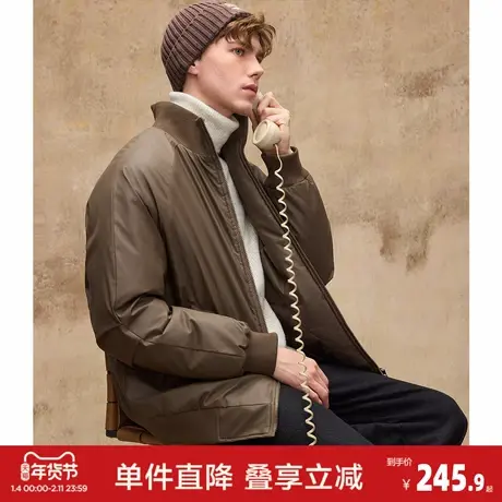唐狮2026秋冬季短款棉衣男立领仿皮pu厚外套防寒保暖黑色棕色时尚商品大图