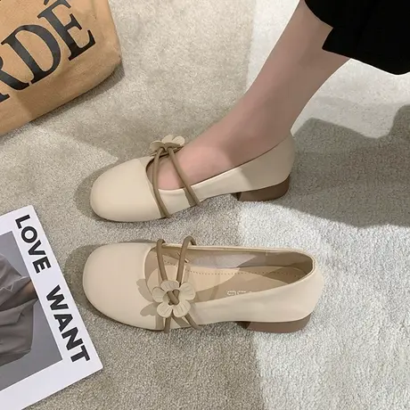 玛丽珍鞋女2023新款春秋季高跟单鞋粗跟豆豆鞋法式配裙子小皮鞋夏商品大图