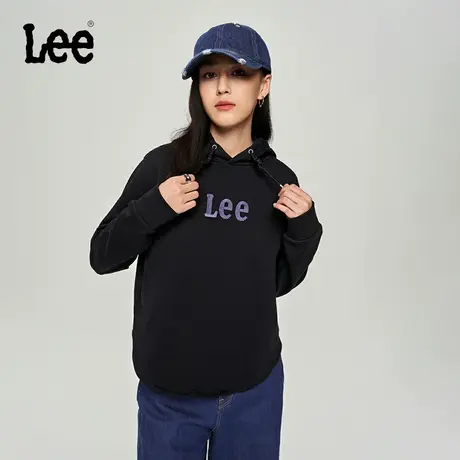 Lee商场同款23秋冬新品舒适版短款女logo连帽卫衣潮LWT006691204图片