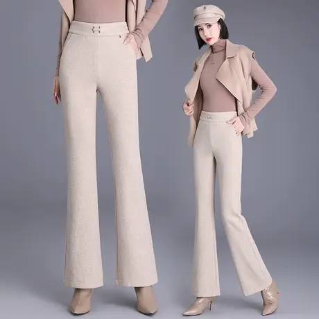 羊绒微喇裤女秋冬季加厚高腰显瘦小个子雪尼尔休闲不贴腿喇叭裤子商品大图