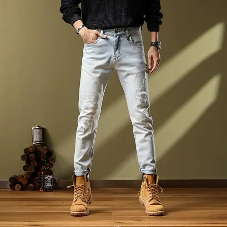 印花直筒牛仔裤宽松百搭高档牛仔裤男士时尚百搭潮流牛仔裤男款商品大图