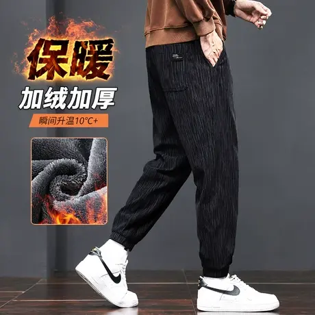 加绒加厚束脚休闲裤子冬季2023年新款男生超厚保温美式卫裤秋冬款商品大图