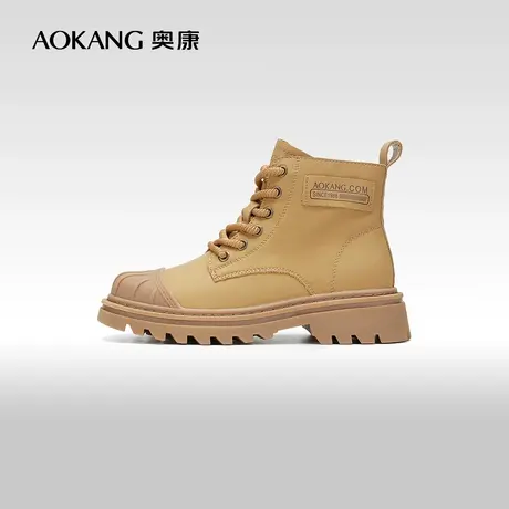 【门店发货】奥康女鞋 2023冬季新款贝壳头厚底机车靴舒适登山靴图片