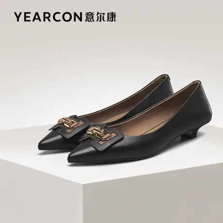 意尔康女鞋春秋季低跟浅口尖头单鞋女士职业工作鞋气质法式配裙子商品大图