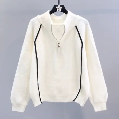半拉链设计感高领毛衣女秋冬2023新款宽松慵懒风加厚套头针织衫图片