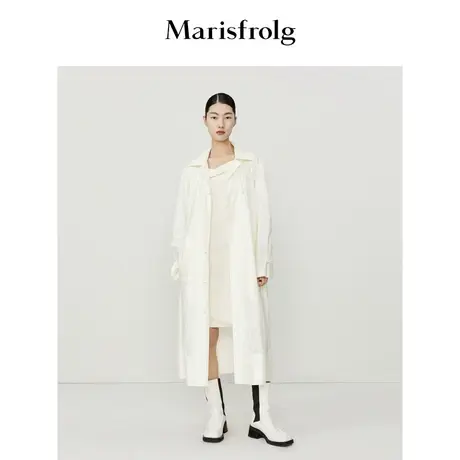 【薄如蝉翼系列】玛丝菲尔2022年秋季新款白色中长款经典版风衣女商品大图