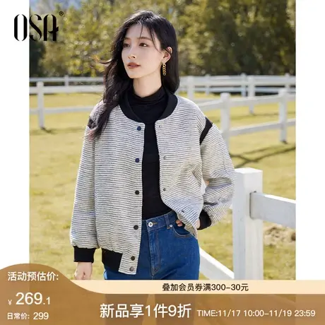 OSA欧莎复古老钱风棒球服短外套女秋冬季2023年新款休闲宽松夹克商品大图