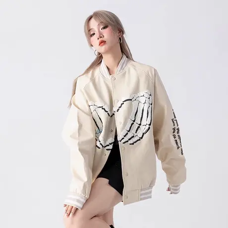 YEP拼接pu皮棒球服外套女春秋款ins街头美式复古夹克小香风高级感商品大图