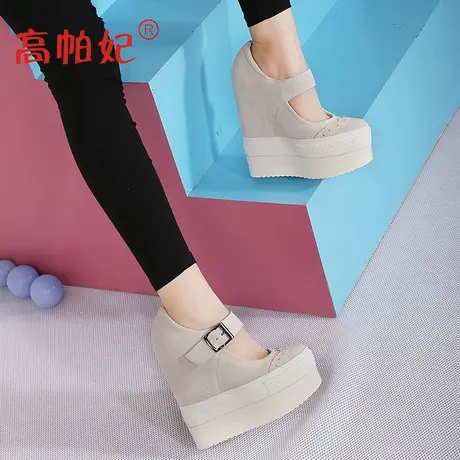 定制超高跟16cm内增高单鞋女一字包头凉鞋法式玛丽珍鞋厚底小皮鞋商品大图
