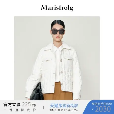 【小香风外套羽绒服】玛丝菲尔冬季新款乳白色短款翻领夹克羽绒服商品大图