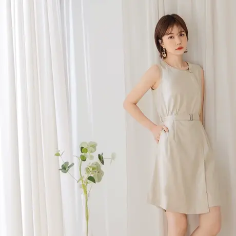 桔熊夏季通勤高级感连体裤子女圆领无袖连身短裤胖妹妹大码BA6815图片